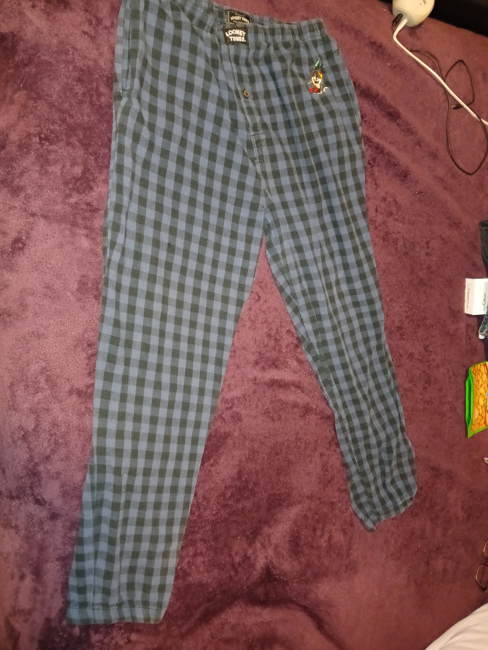 Looney Tunes Vintage Blue & Black Plaid Lounge Pants